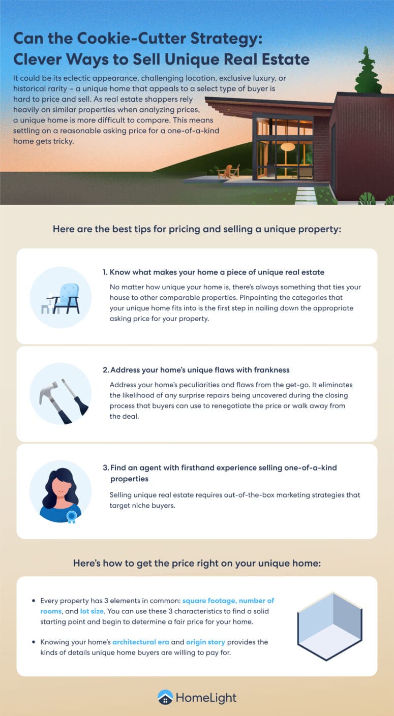A HomeLight infographic about how to sell unique real estate.