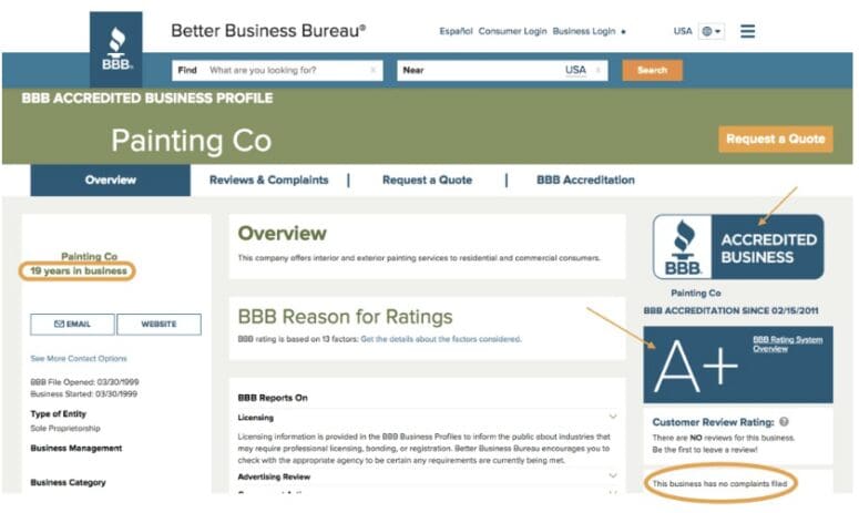 Vet house painters on the Better Business Bureau.