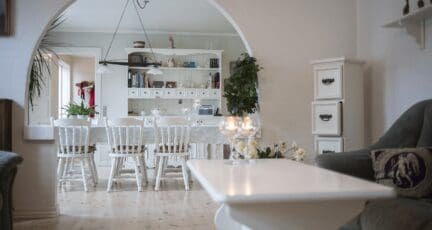 A living room set up for an open house.