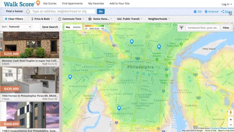 Walkscore is an open house app.