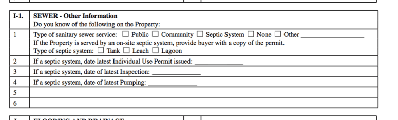 Example septic tank real estate disclosure from the state of Colorado.