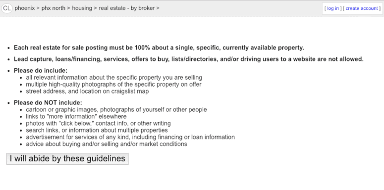 A Craigslist listing in process.