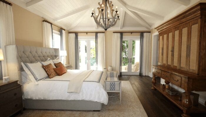 A bedroom in a house that is staged.