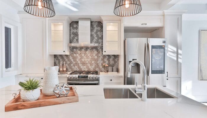A kitchen in a house that was staged.