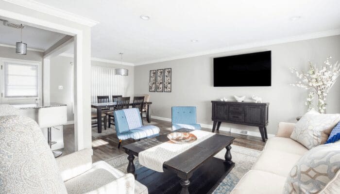 A living room in a house that is staged.