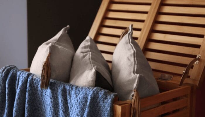 A box used for storage in a staged house.