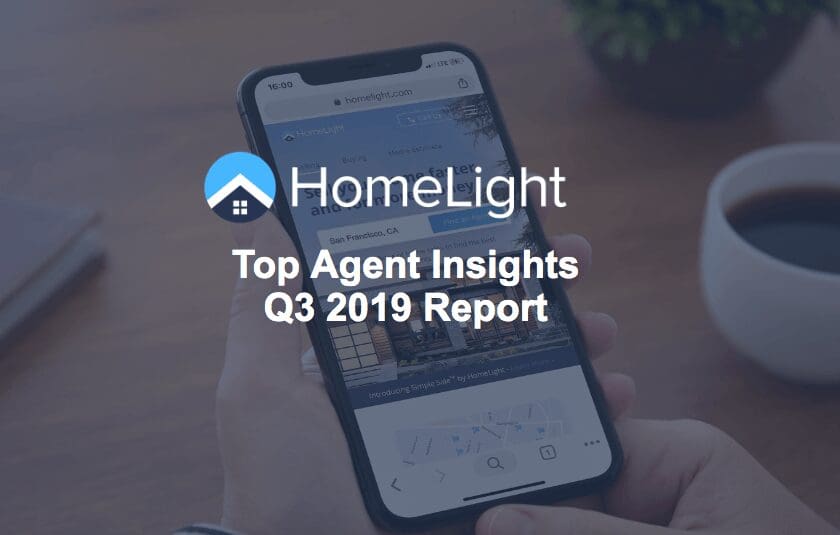 a phone showing HomeLight's Top Agent Insights Q3 2019 Report