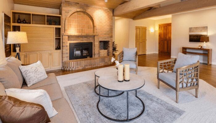 A room in a house that was staged on a budget.