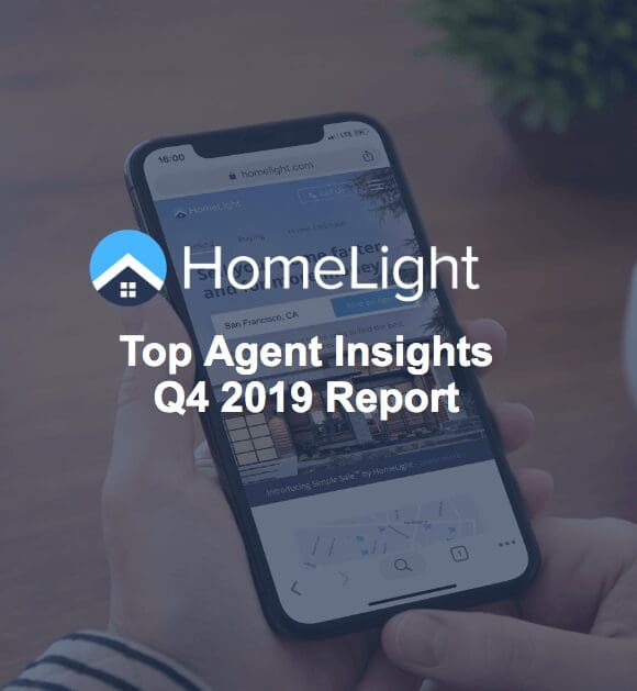 a phone showing HomeLight's Top Agent Insights Q4 2019 Report