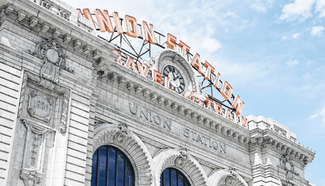 The front of Union Station in Denver.