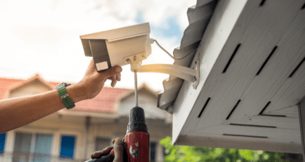 A security system being installed into a home.