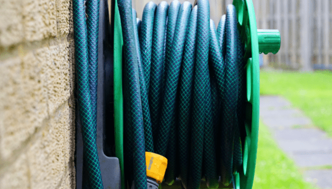 A garden hose which could be an outdoor eyesore. q