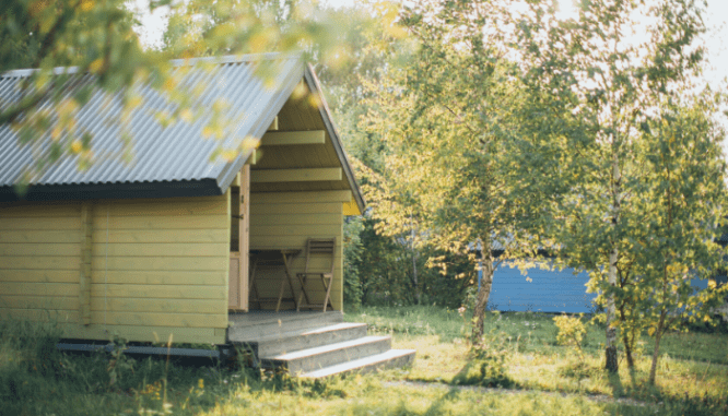 An outdoor shed with a porch, which could be a factor in a home's resale value.