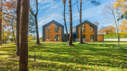 Two condo homes on a sunny fall day.