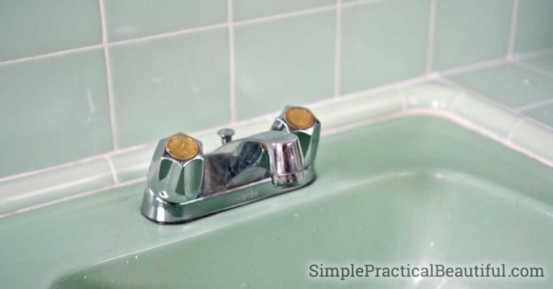 A faucet in a DIY bathroom remodel.