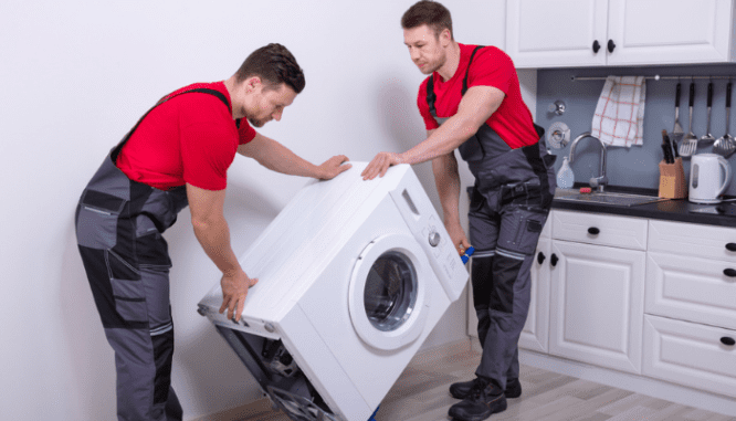 A washing machine that will be removed when selling a house.