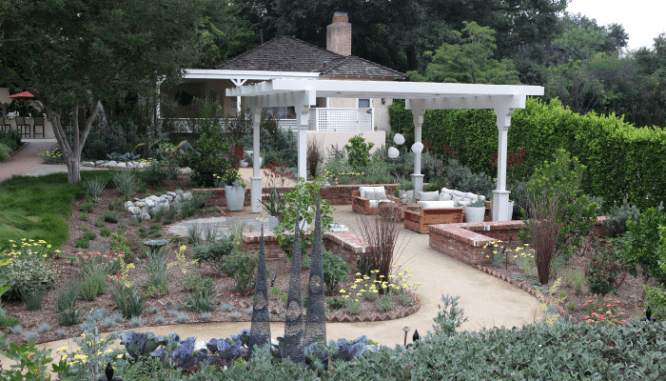 Landscaping in a backyard patio.