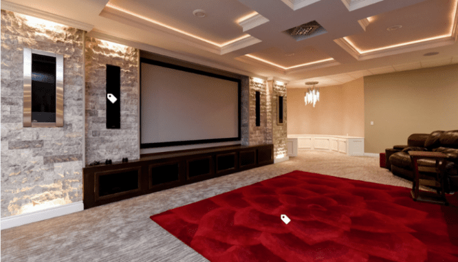 A basement designed to be a movie theater.