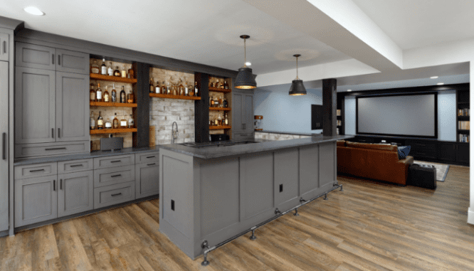 A basement designed to be a bar.