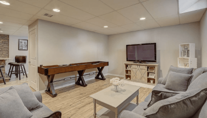 A basement designed to be open concept.