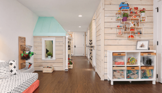 A basement designed to be a playroom.