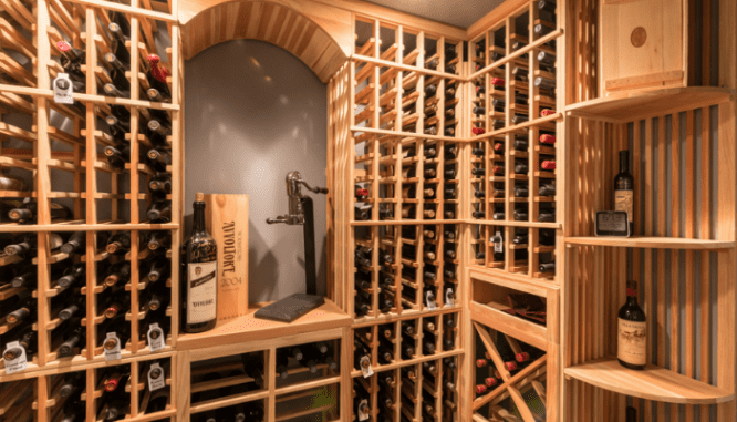 A basement designed to be a wine cellar.