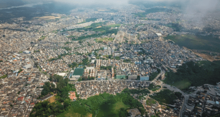 An aerial view of housing that is in crisis.