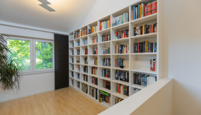 A built-in bookshelf with added value.