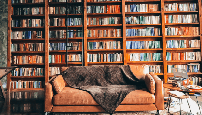 Built-in bookshelves in a home with added value.