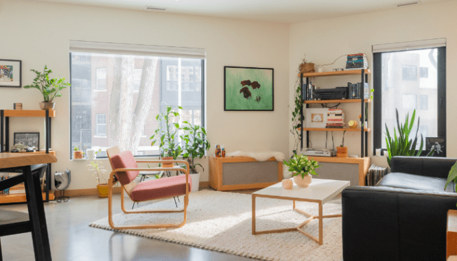 A room in 2021 with trendy flooring.