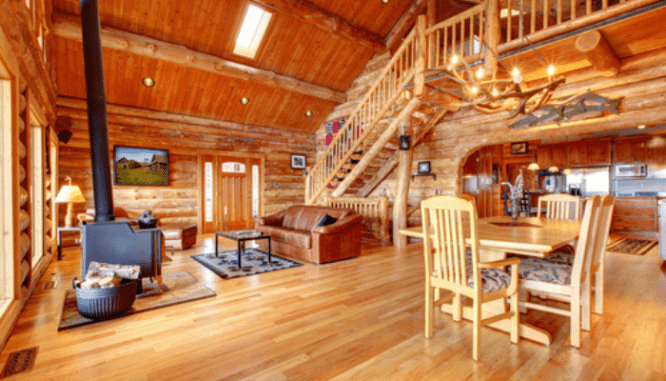 A log home that needs to be inspected and maintained.