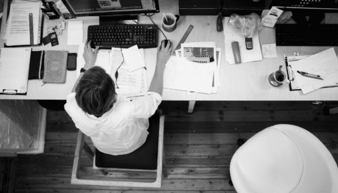 An employee working in a home office.