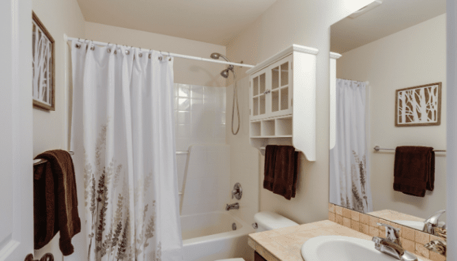 A bathroom that is out of style.