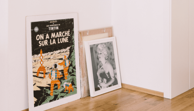 Art used in a cheap bathroom remodel.