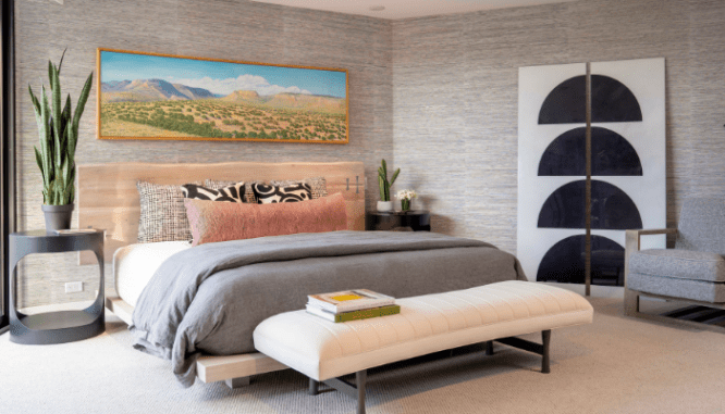 A bedroom in the modern desert style.