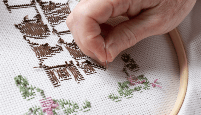 Needlepoint that fits the grandmillennial style.