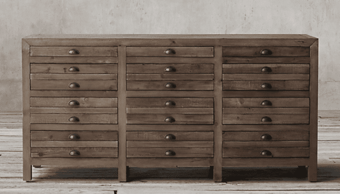An image of a wooden dresser to demonstrate how to get Restoration Hardware style on a budget.