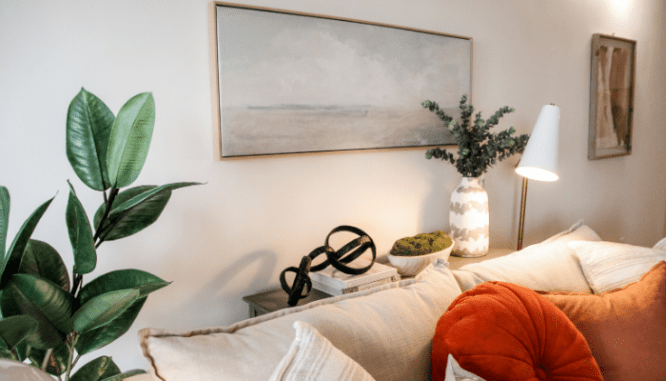 A photo of a living room to demonstrate how to get restoration hardware style on a budget.