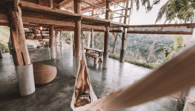 A hammock that fits the topical modern decor.