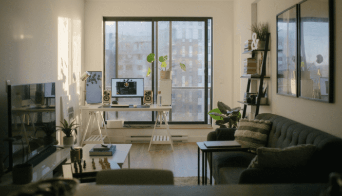 An image of an apartment living room used to demonstrate what a pied-a-terre is.