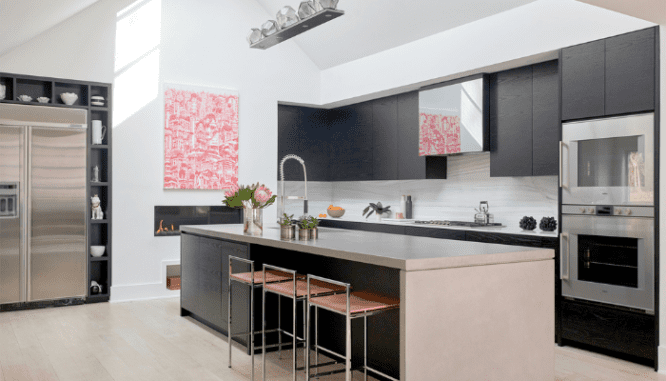 An image of a kitchen with concrete countertops.
