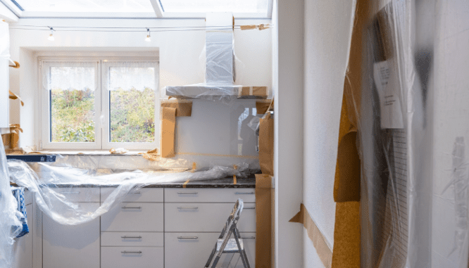 A kitchen being prepped for new kitchen cabinets.