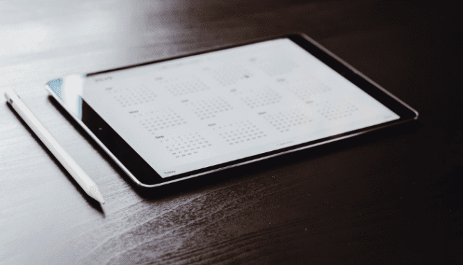 A tablet displaying a calendar.