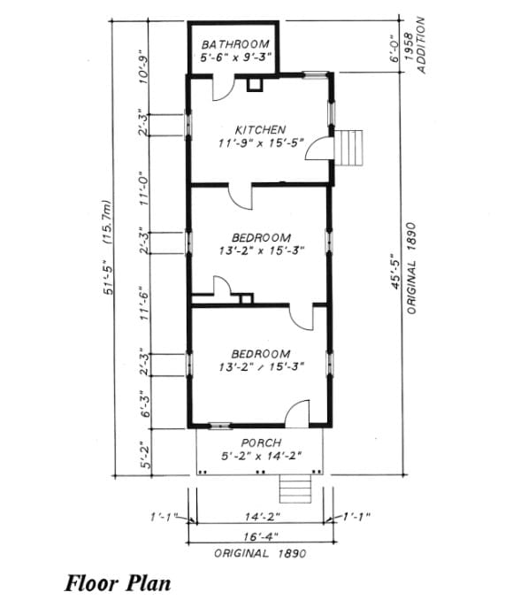 A floor plan used in a shotgun house.