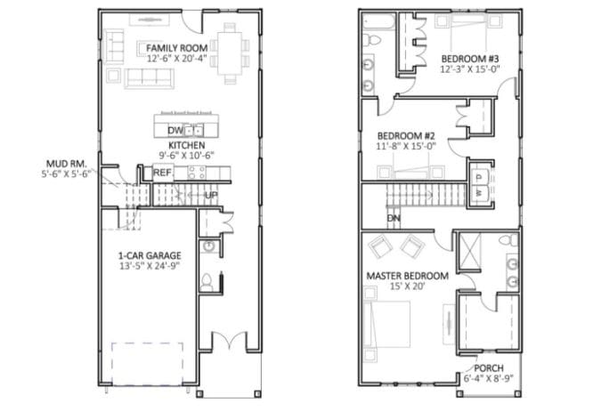 A modern layout for a shotgun house.