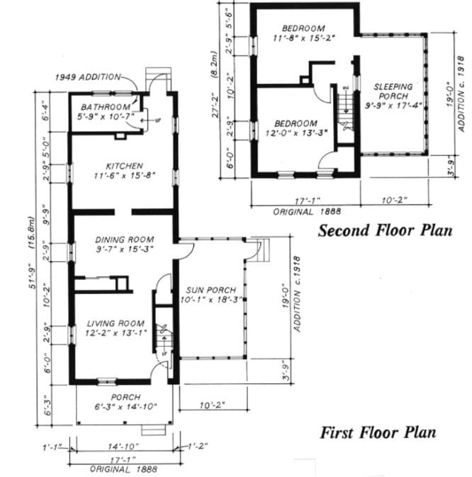 A two-story plan for a shotgun house.