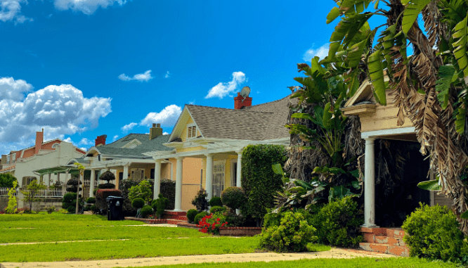 An image of a row of houses to demonstrate if you can short sell your house and buy another.