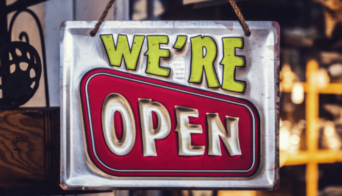 An open sign of a hardware store where you can buy a home appliance.