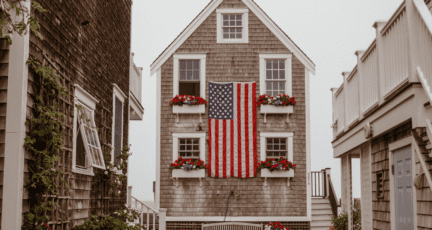 A house decorated for Memorial Day.