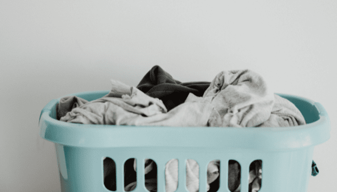 A laundry basket with clothes during Memorial Day.
